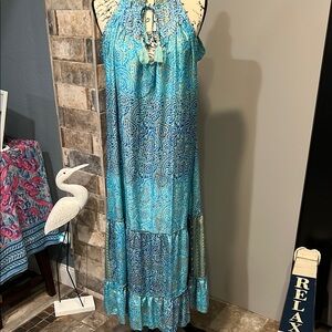 Blue with Gold Paisley Maxi Dress